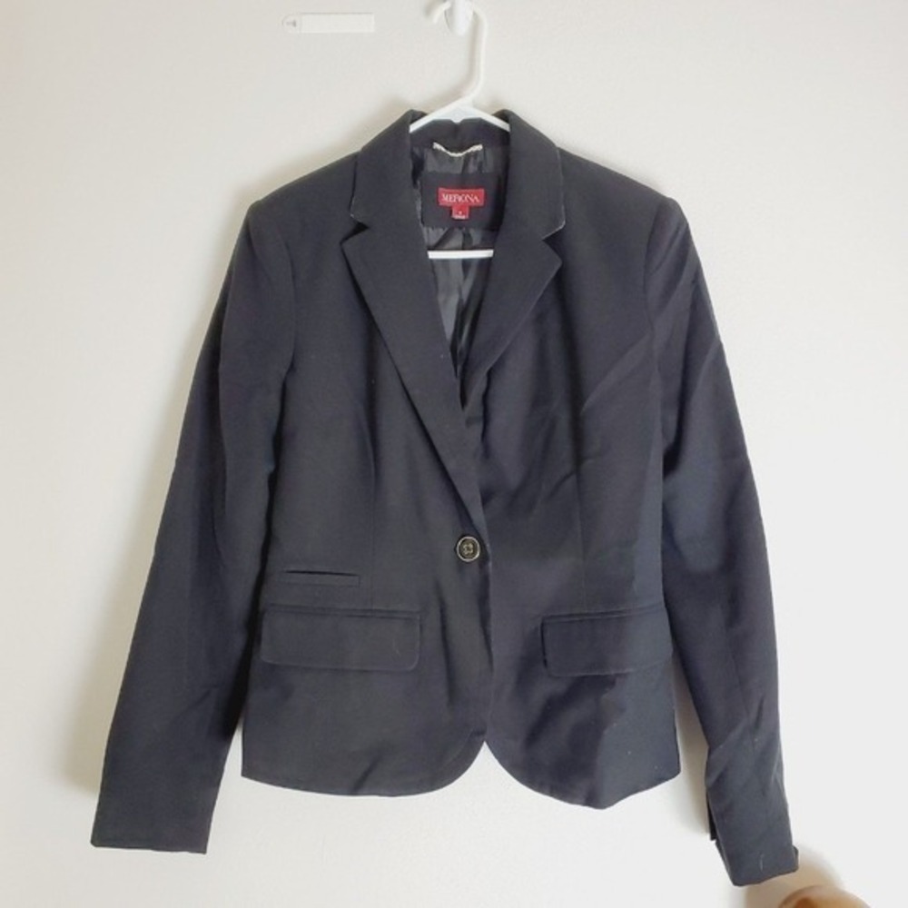 Merona Blazer 8 Black Single Button Wool Blend Office Career Tailored
